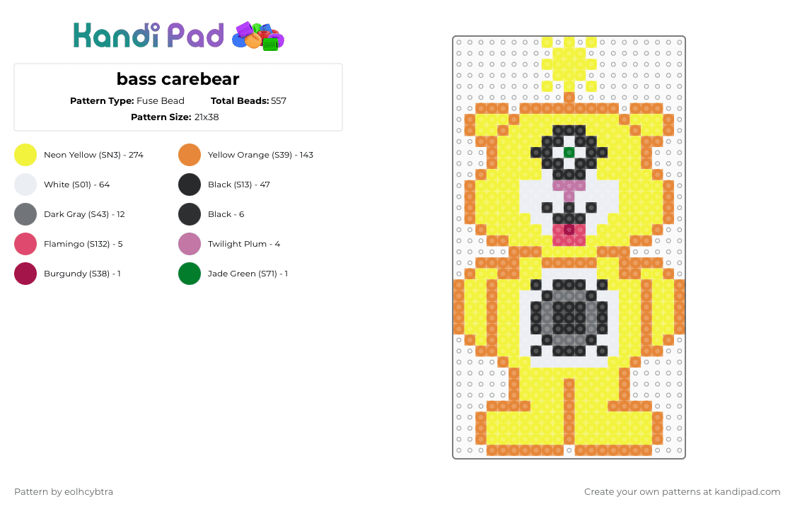 funshine bassbear - Fuse Bead Pattern by eolhcybtra on Kandi Pad - orange,yellow