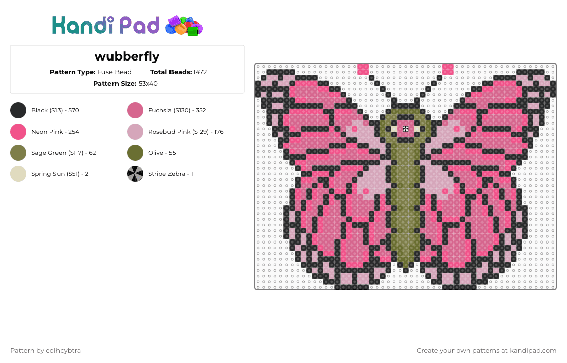 wubberfly - Fuse Bead Pattern by eolhcybtra on Kandi Pad - pink