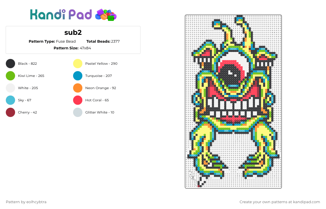 subtronics cyclops - Fuse Bead Pattern by eolhcybtra on Kandi Pad - subtronics,cyclops,edm,dj,psychedelic,trippy,music,light blue,green,yellow
