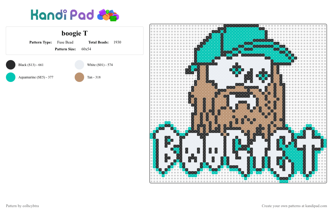 boogie T - Fuse Bead Pattern by eolhcybtra on Kandi Pad - boogie t,music,dj,edm,teal,beige