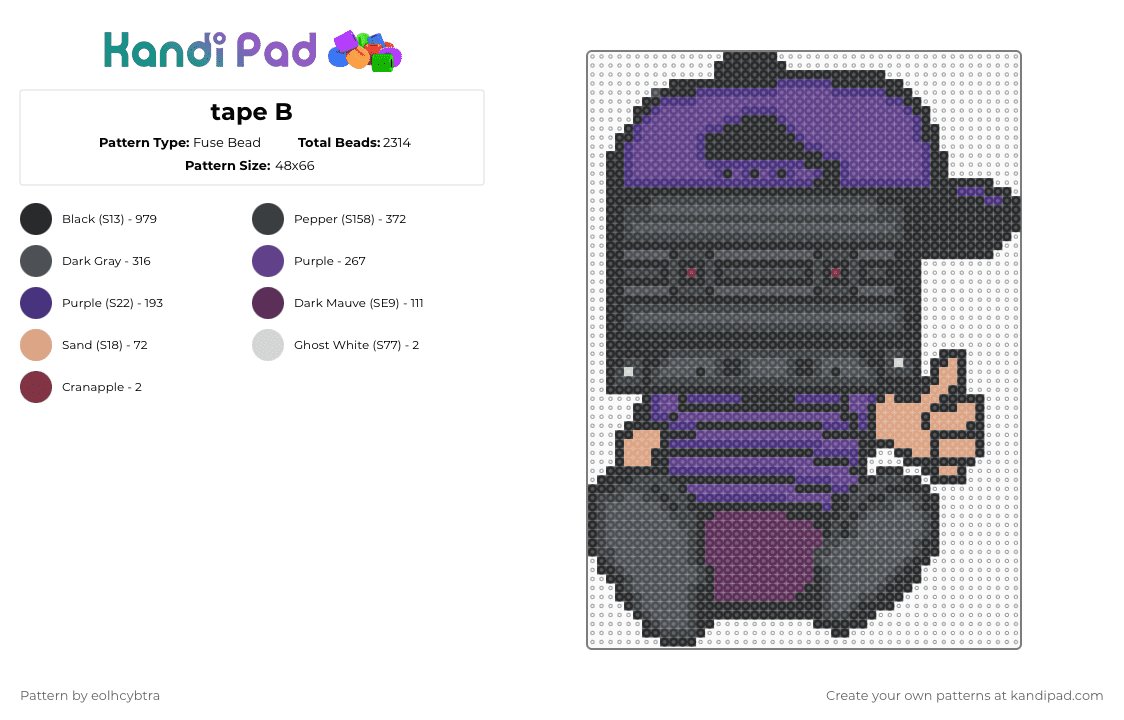 tape B - Fuse Bead Pattern by eolhcybtra on Kandi Pad - black,gray,purple