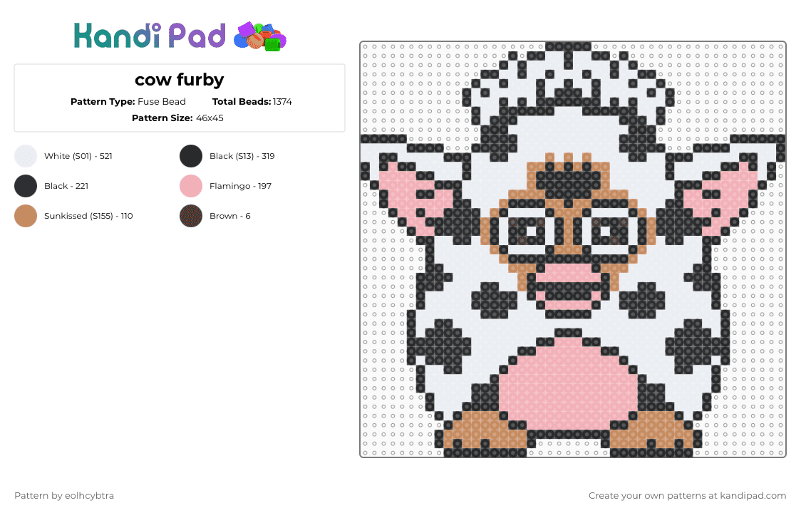 cow furby - Fuse Bead Pattern by eolhcybtra on Kandi Pad - white,tan,beige