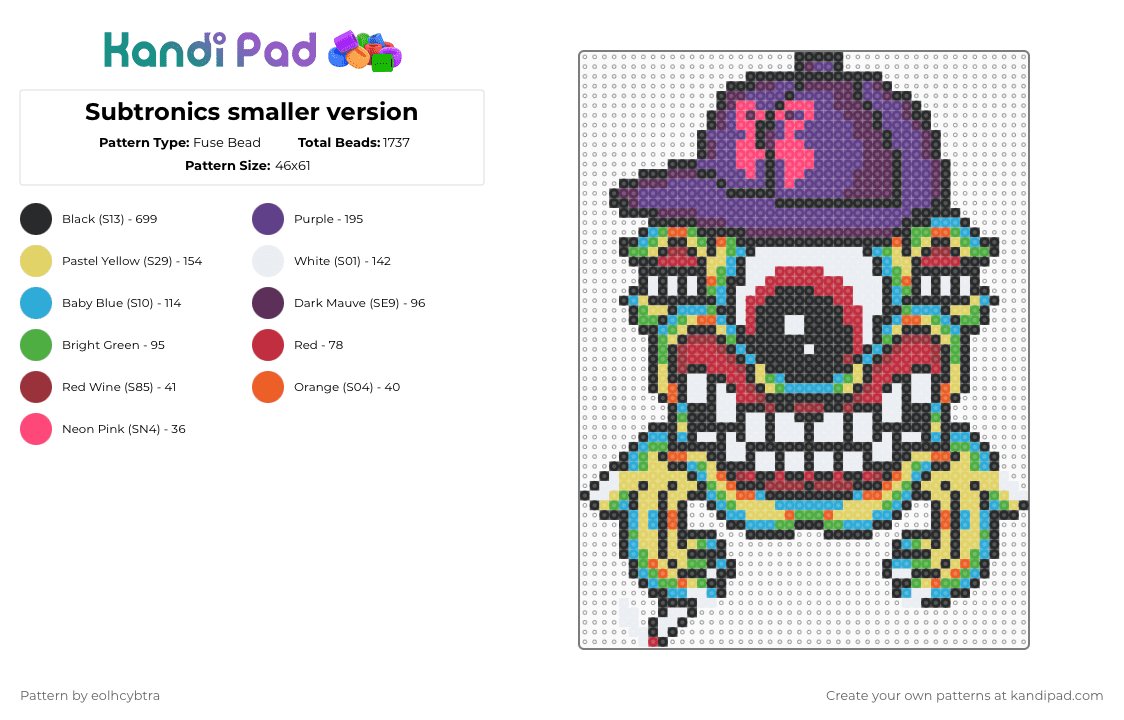 Subtronics smaller version - Fuse Bead Pattern by eolhcybtra on Kandi Pad - black, colorful, light blue, purple