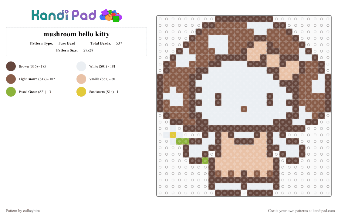 mushroom hello kitty - Fuse Bead Pattern by eolhcybtra on Kandi Pad - brown,tan