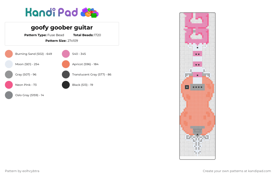 goofy goober guitar - Fuse Bead Pattern by eolhcybtra on Kandi Pad - guitar,spongebob squarepants,music,cartoon,orange