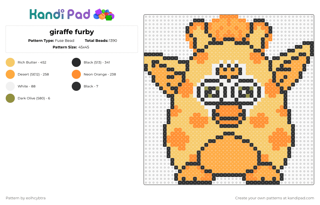 giraffe furby - Fuse Bead Pattern by eolhcybtra on Kandi Pad - yellow,orange