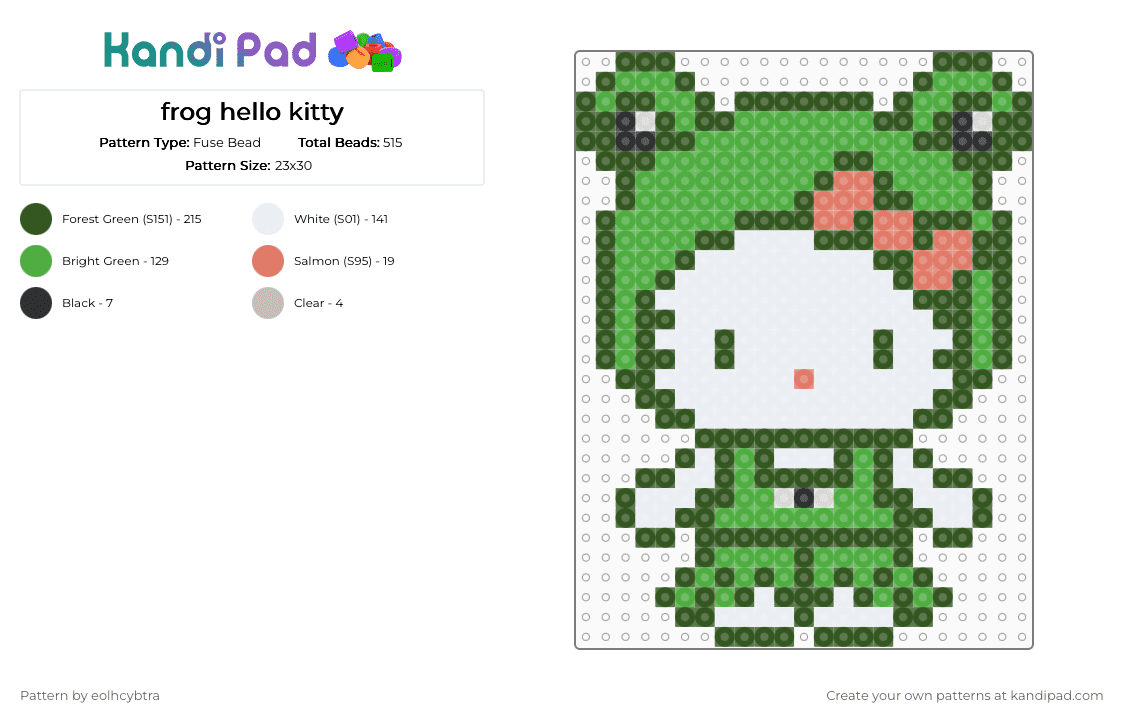frog hello kitty - Fuse Bead Pattern by eolhcybtra on Kandi Pad - gold,green