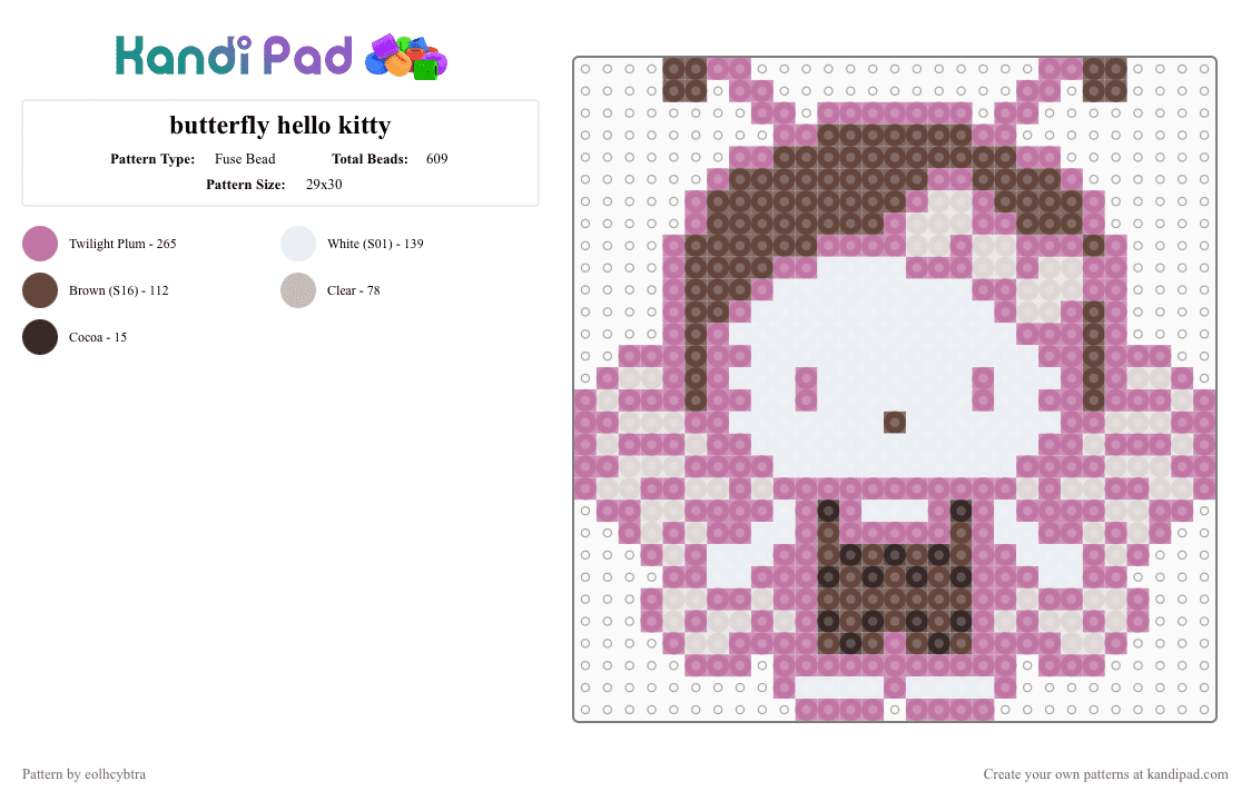 butterfly hello kitty - Fuse Bead Pattern by eolhcybtra on Kandi Pad - pink