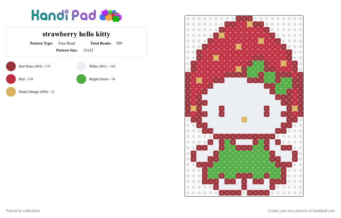 strawberry hello kitty - Fuse Bead Pattern by eolhcybtra on Kandi Pad - red