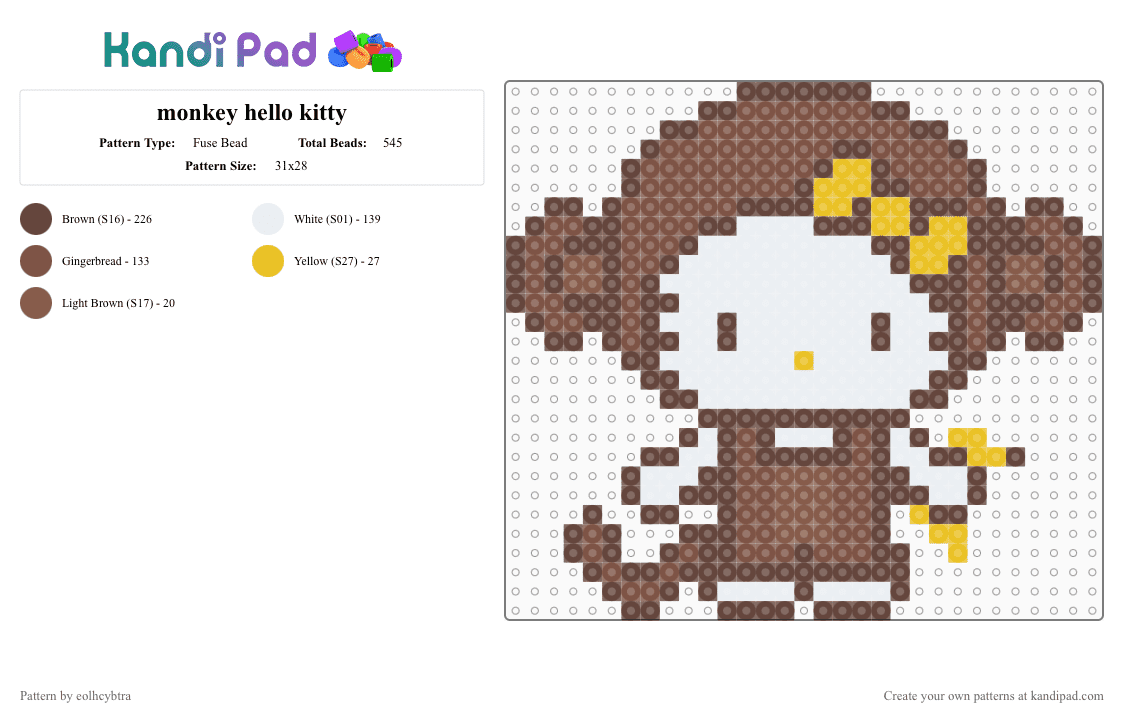 monkey hello kitty - Fuse Bead Pattern by eolhcybtra on Kandi Pad - brown,tan