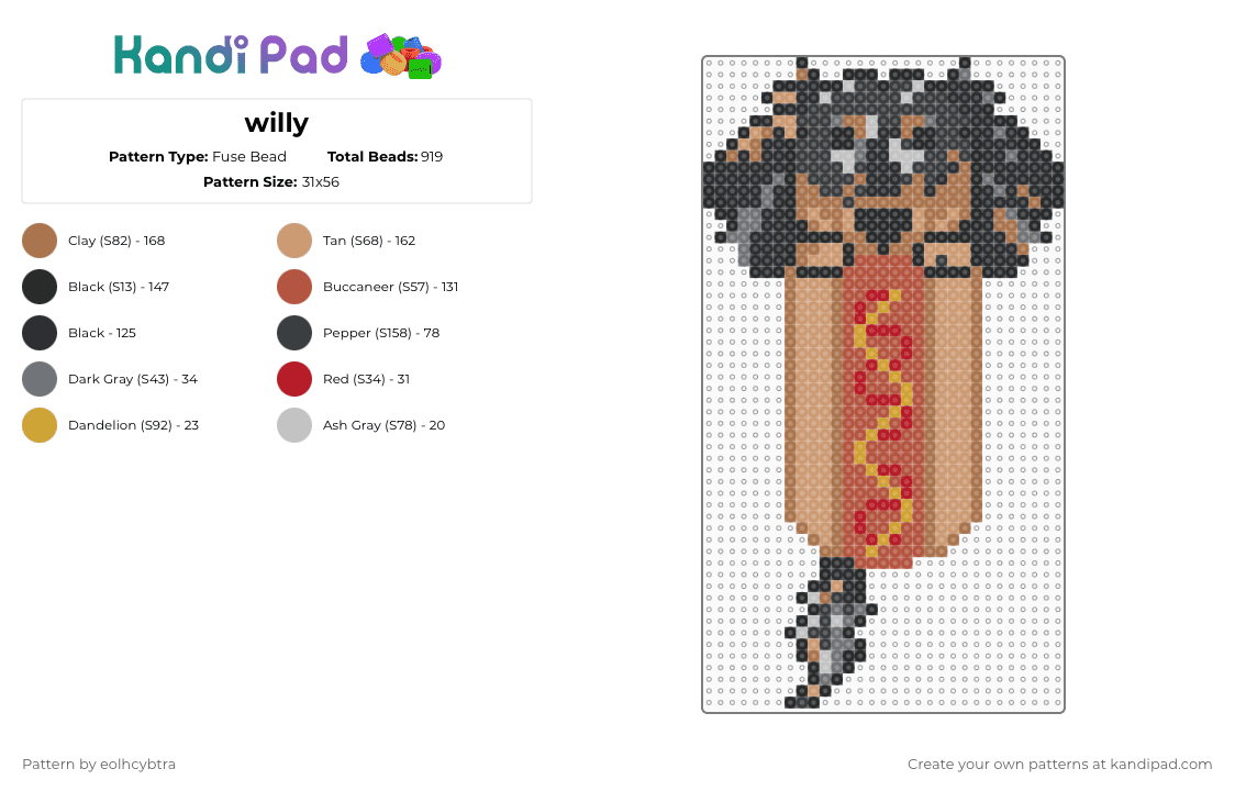 willy - Fuse Bead Pattern by eolhcybtra on Kandi Pad - red,tan,beige