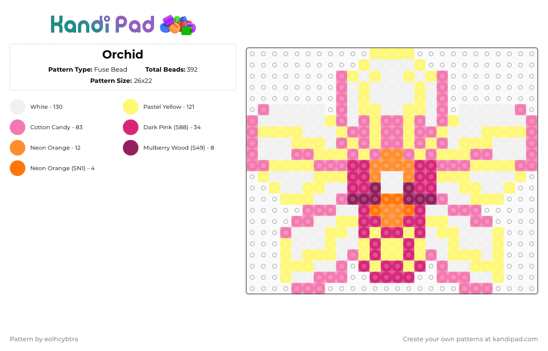 Orchid - Fuse Bead Pattern by eolhcybtra on Kandi Pad - yellow,pink