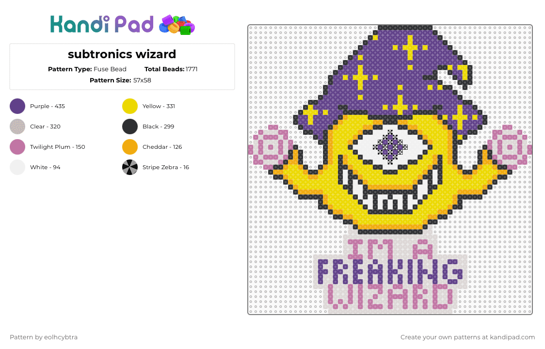subtronics wizard - Fuse Bead Pattern by eolhcybtra on Kandi Pad - purple,yellow,beige