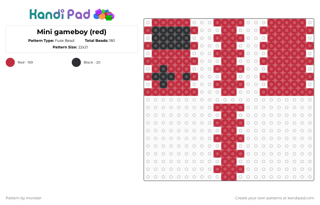 Mini gameboy (red) - Fuse Bead Pattern by monster on Kandi Pad - red,gaming,gameboy,boy,game