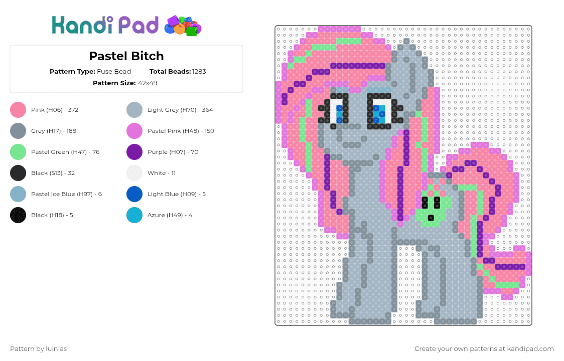 Pastel Bitch - Fuse Bead Pattern by luinias on Kandi Pad - gray,pink,mlp,mylittlepony,pony