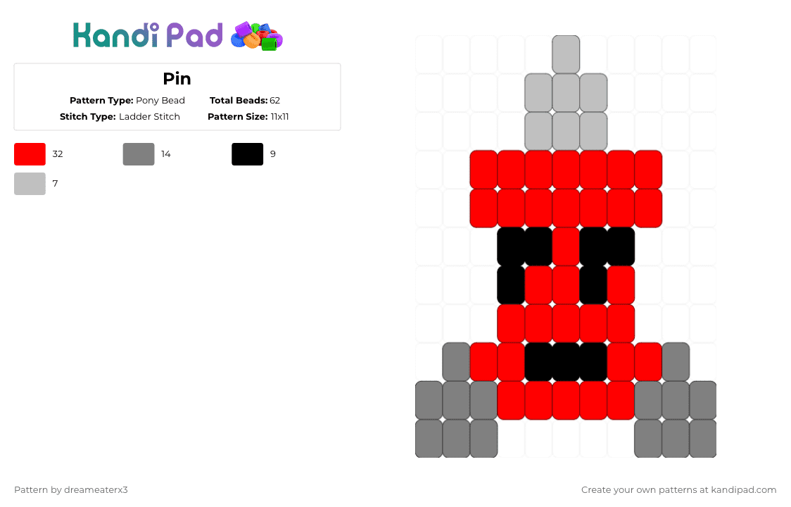 Pin - Pony Bead Pattern by dreameaterx3 on Kandi Pad - red,bfdi,bfdia,osc,pin,pin bfdi,pin bfdia