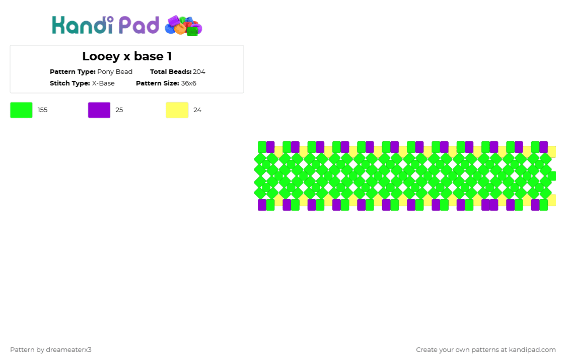 Looey x base 1 - Pony Bead Pattern by dreameaterx3 on Kandi Pad - green