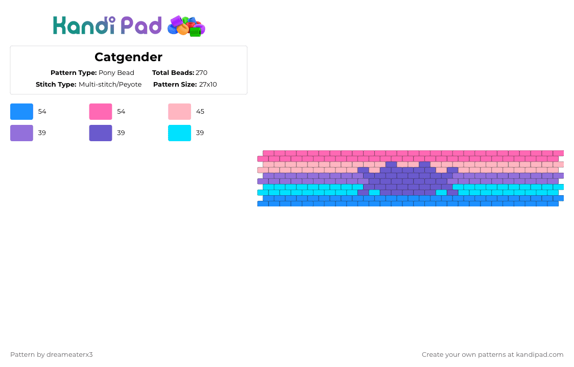 Catgender - Pony Bead Pattern by dreameaterx3 on Kandi Pad - pink,light blue,catgender,pride,xenogenders,cat
