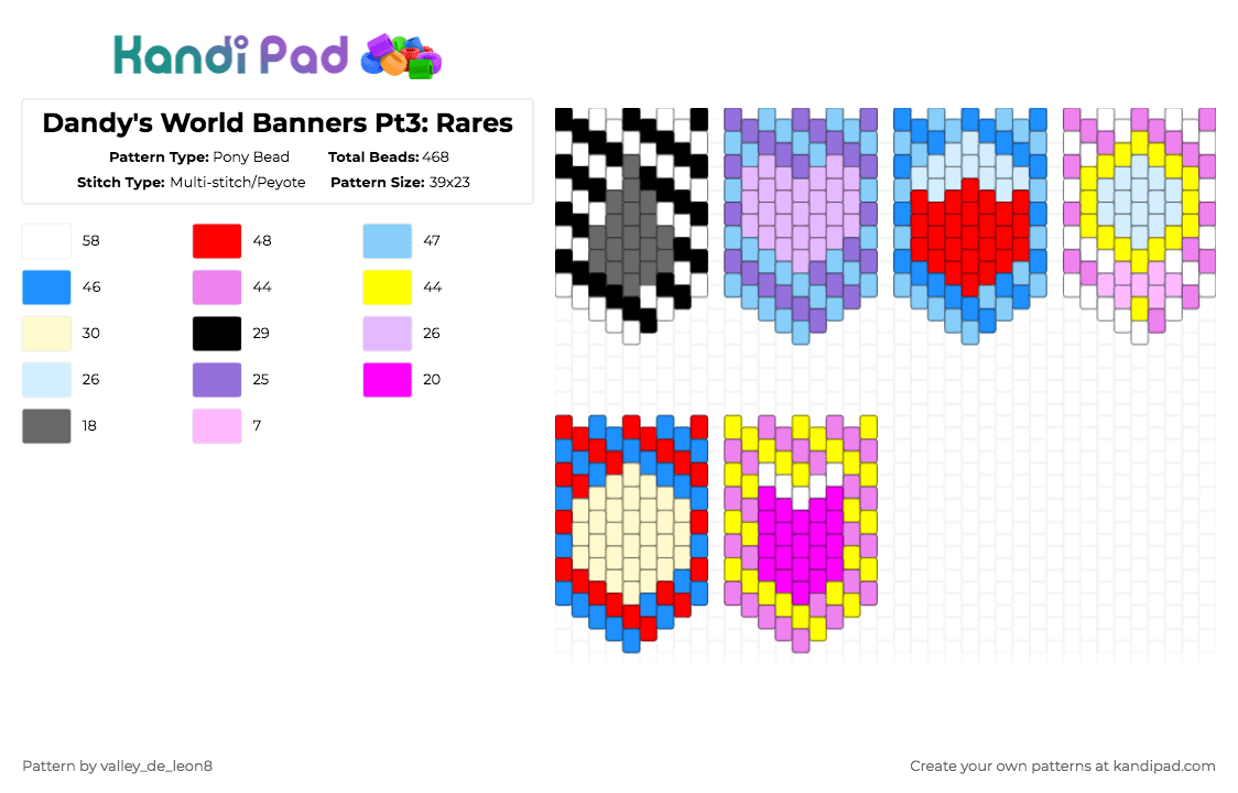 Dandy\'s World Banners Pt3: Rares - Pony Bead Pattern by valley_de_leon8 on Kandi Pad - light blue,pink,yellow,dandys world,blot,flutter,gigi,glisten,goob,scraps,banner