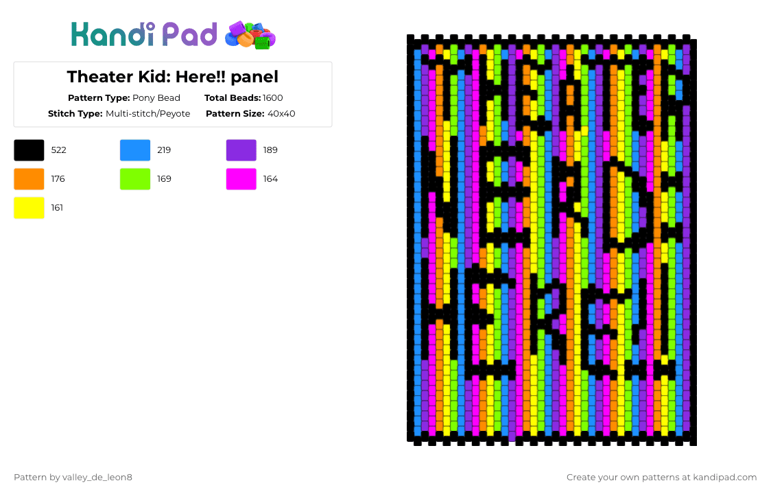 Theater Kid: Here!! panel - Pony Bead Pattern by valley_de_leon8 on Kandi Pad - purple,orange,colorful