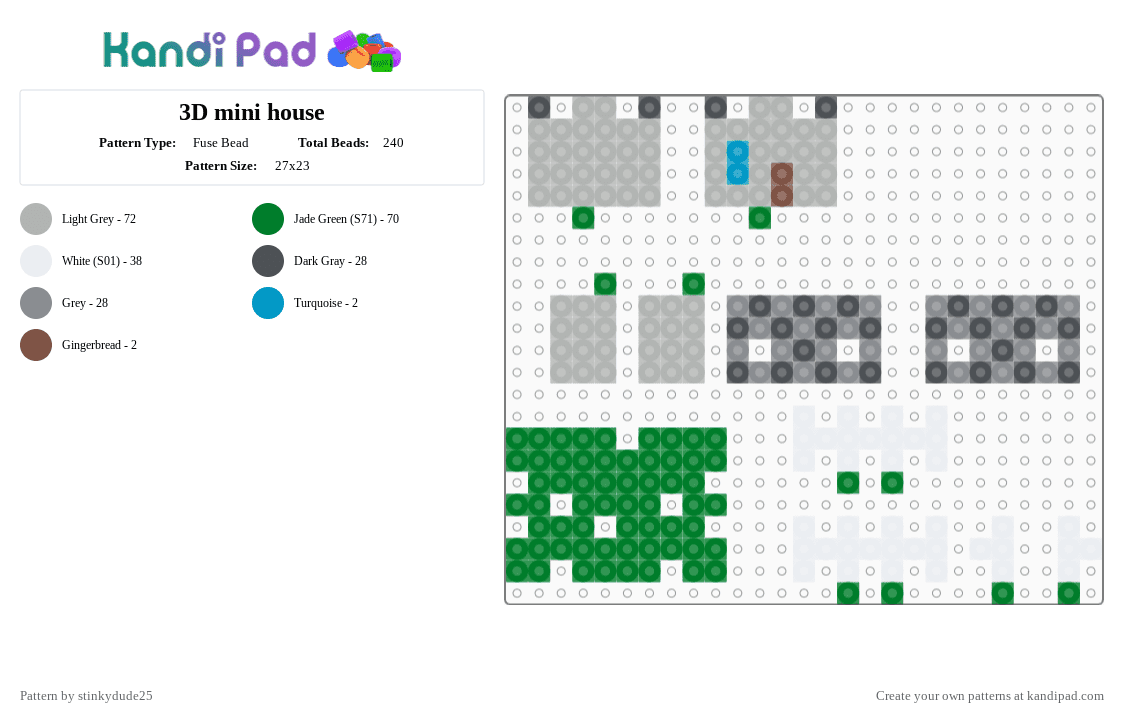 3D mini house - Fuse Bead Pattern by stinkydude25 on Kandi Pad - green,beige,gray,3d,house,mini
