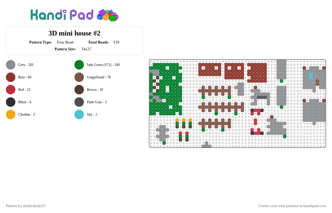 3D mini house #2 - Fuse Bead Pattern by stinkydude25 on Kandi Pad - red,green,tan,gray,3d,mini,house