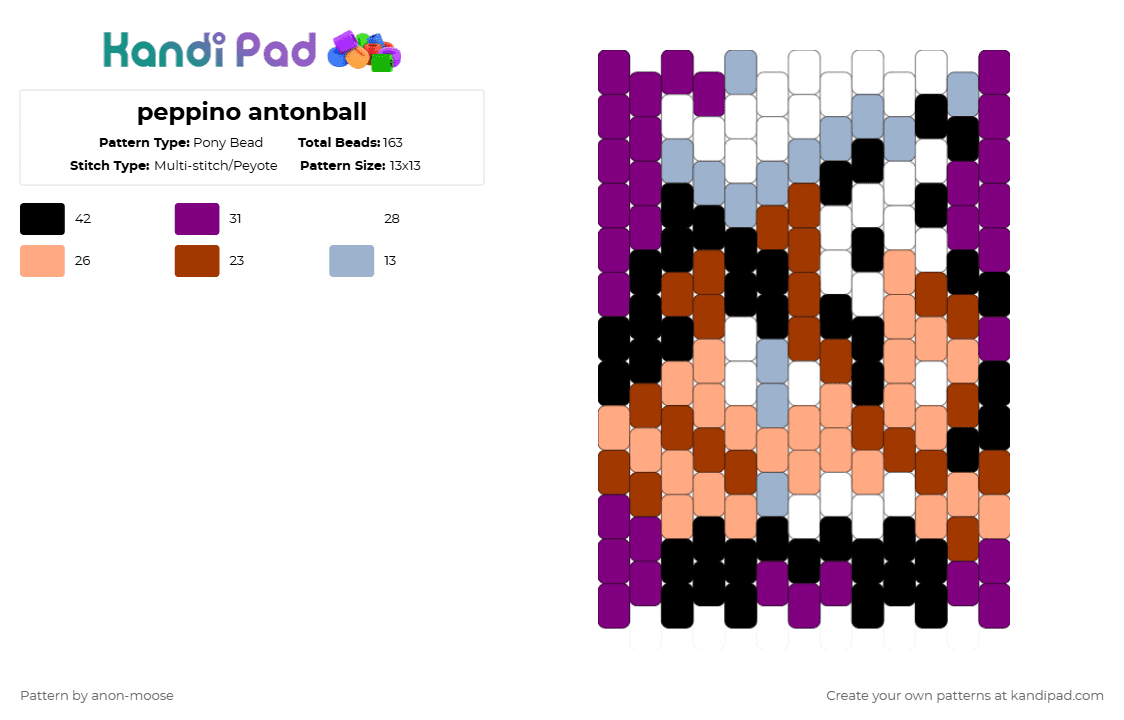 peppino antonball - Pony Bead Pattern by anon-moose on Kandi Pad - pink,red,beige