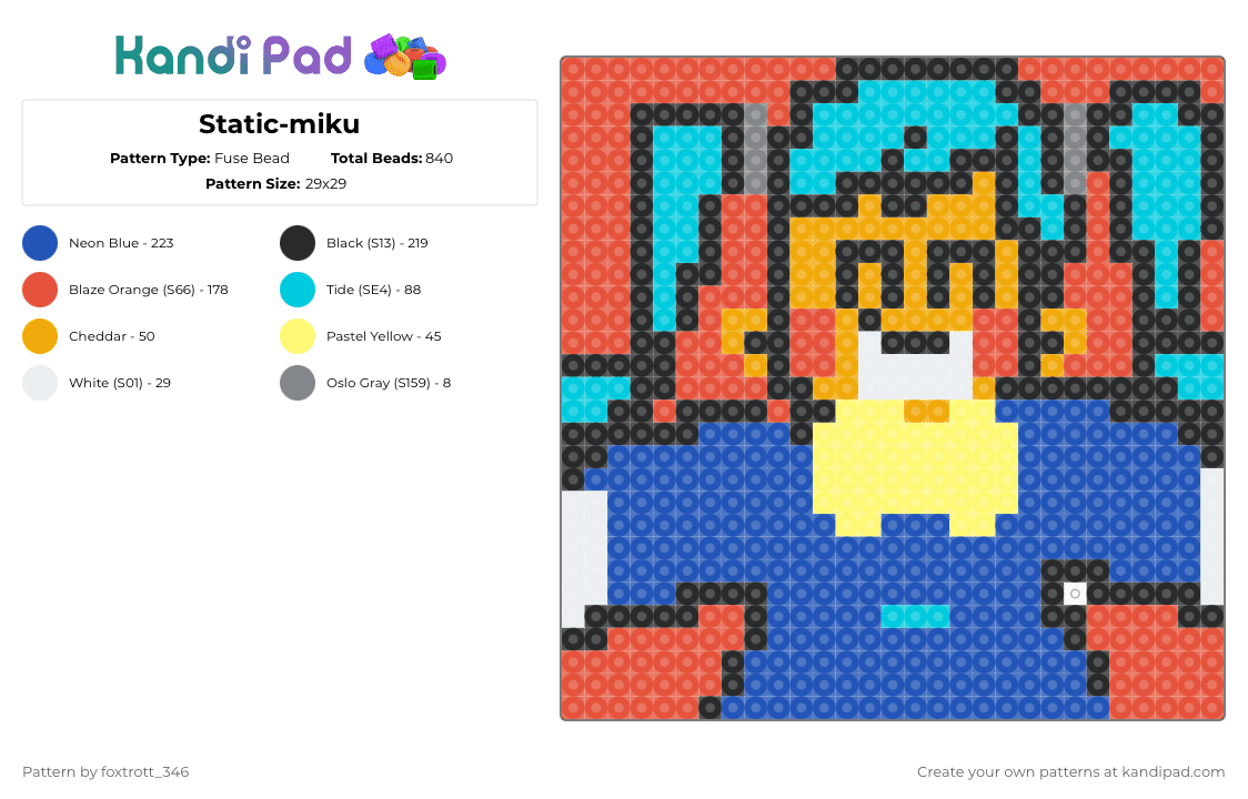 Static-miku - Fuse Bead Pattern by foxtrott_346 on Kandi Pad - blue,red