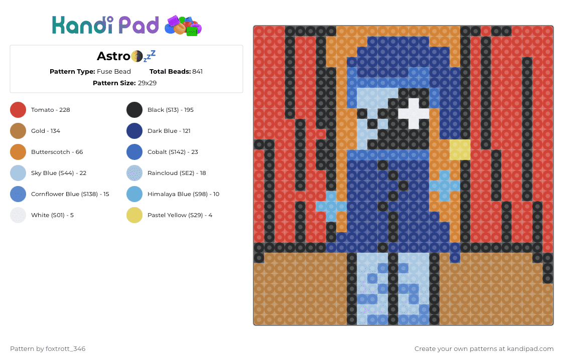 Astro🌗💤 - Fuse Bead Pattern by foxtrott_346 on Kandi Pad - blue,red,tan