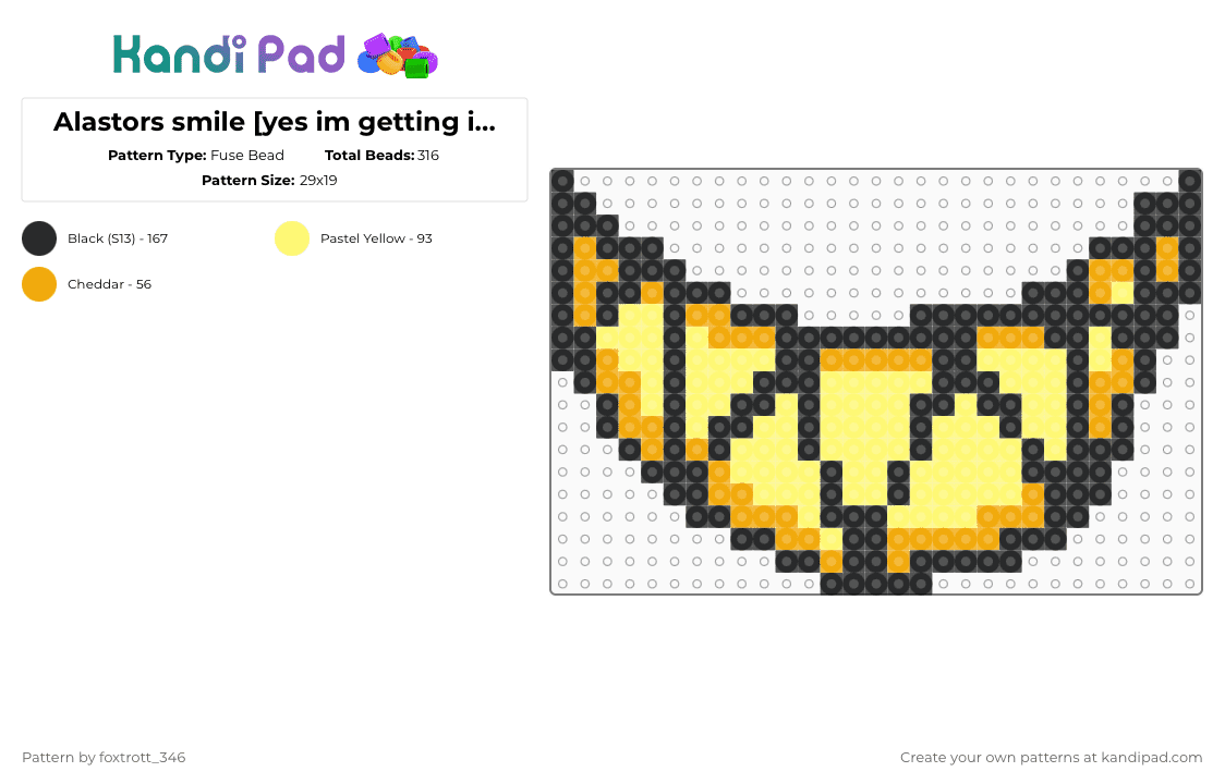 Alastors smile [yes im getting into hazbin hotel] - Fuse Bead Pattern by foxtrott_346 on Kandi Pad - orange,yellow