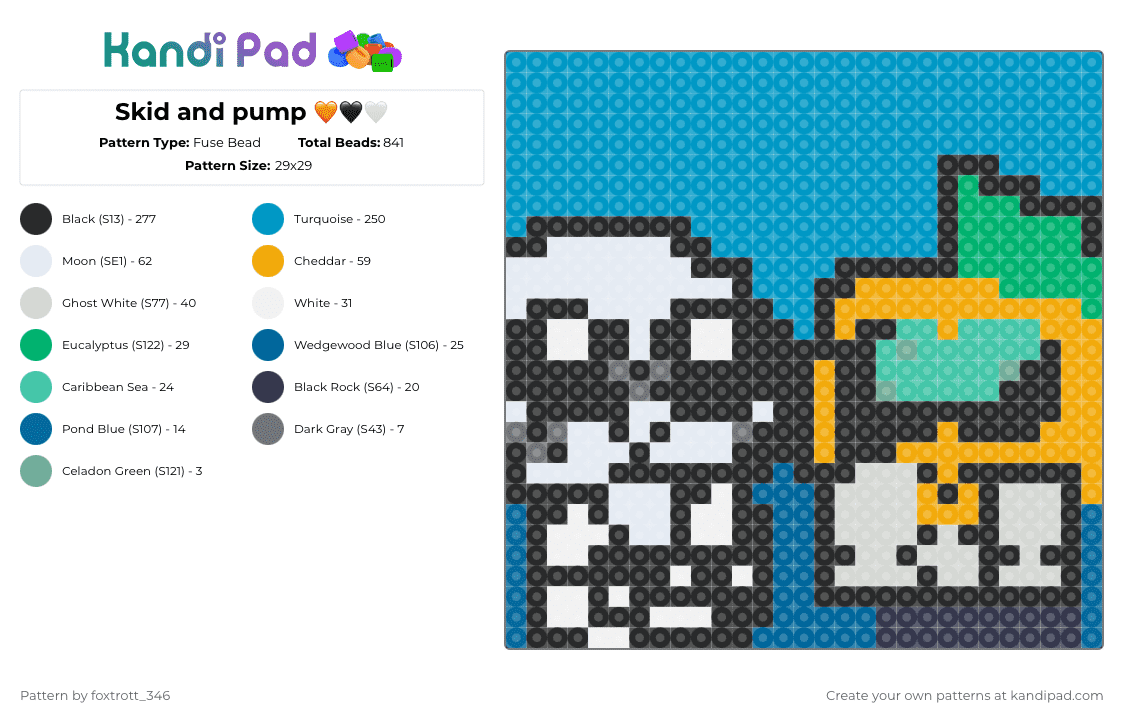 Skid and pump 🧡🖤🤍 - Fuse Bead Pattern by foxtrott_346 on Kandi Pad - orange,light blue