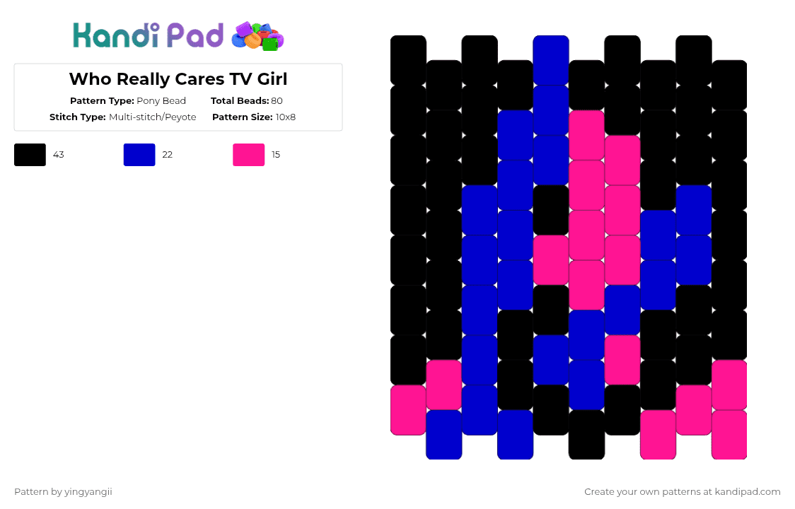 Who Really Cares TV Girl - Pony Bead Pattern by yingyangii on Kandi Pad - purple,pink,tv girl,music,album cover,who really cares
