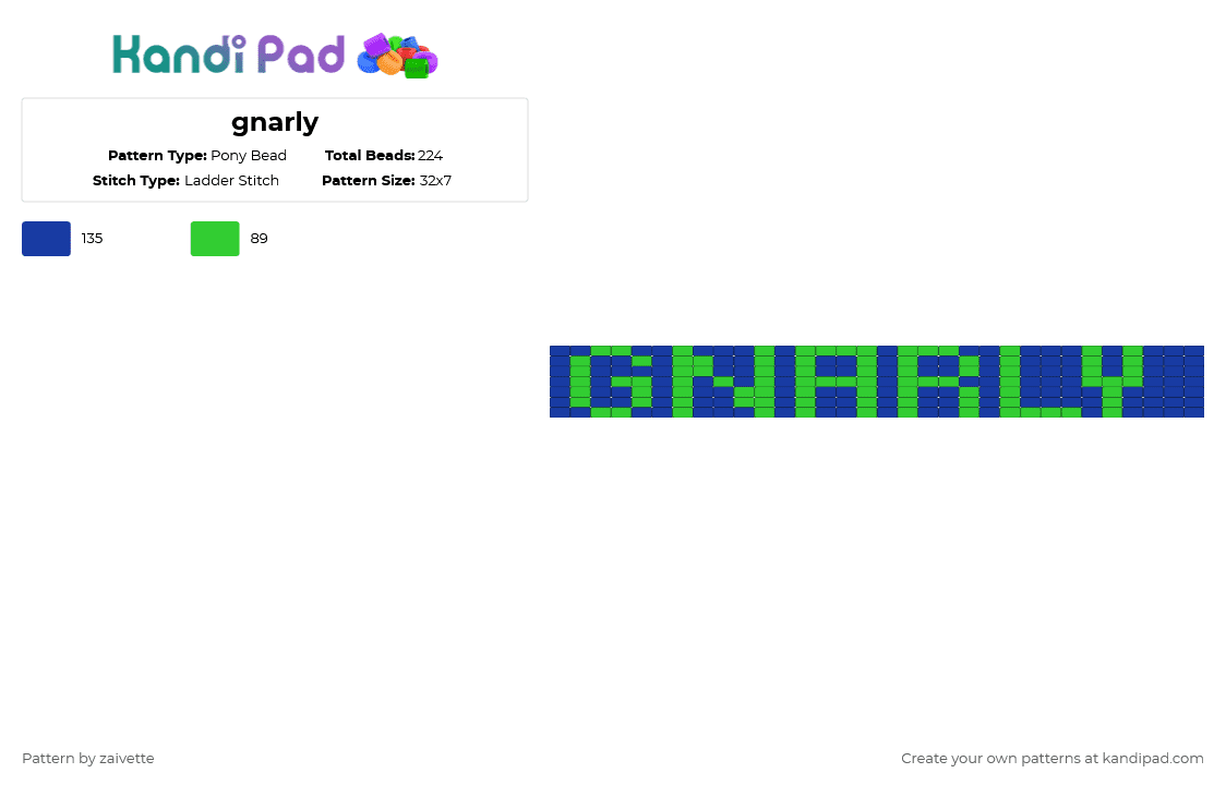 gnarly - Pony Bead Pattern by zaivette on Kandi Pad - green,blue