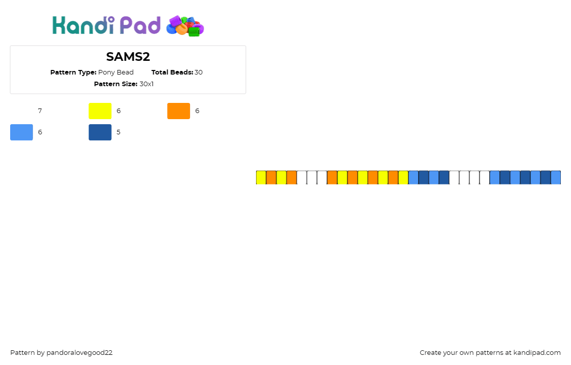 SAMS2 - Pony Bead Pattern by pandoralovegood22 on Kandi Pad - sams,pride,single,bracelet,cuff,vibrant,meaningful,yellow,blue