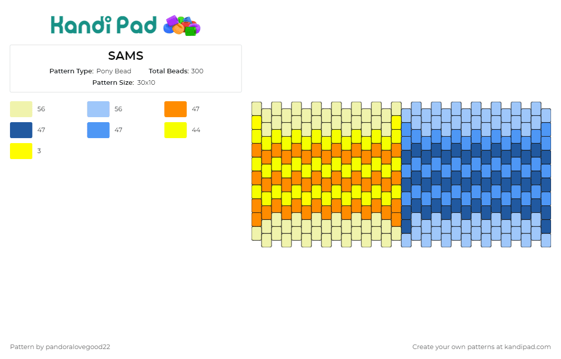SAMS - Pony Bead Pattern by pandoralovegood22 on Kandi Pad - sam,pride,cuff,inclusivity,celebration,gradient,vibrant,representation,unity,accessory,yellow,blue