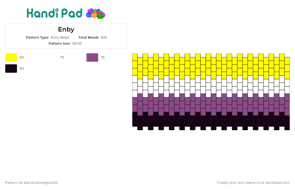 Enby - Pony Bead Pattern by pandoralovegood22 on Kandi Pad - nonbinary,pride,cuff,symbol of identity,inclusion,yellow,purple