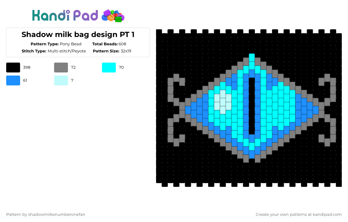Shadow milk bag design PT 1 - Pony Bead Pattern by shadowmilksnumberonefan on Kandi Pad - black,light blue,gray