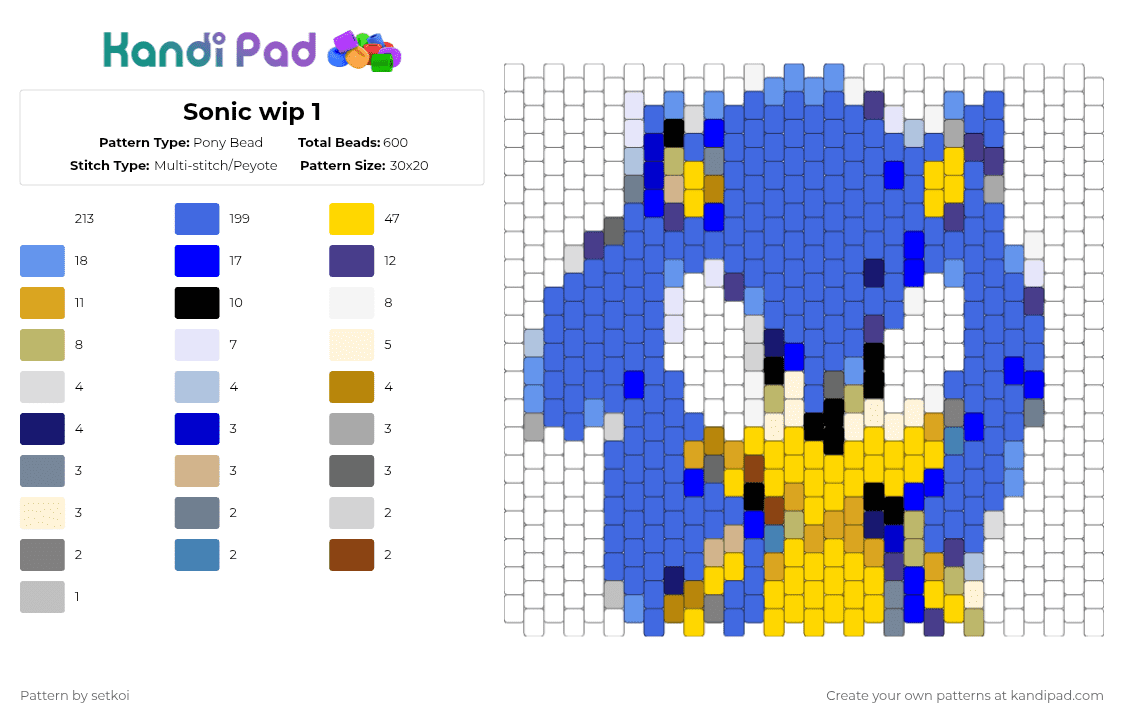 Sonic wip 1 - Pony Bead Pattern by setkoi on Kandi Pad - white,blue,purple,yellow