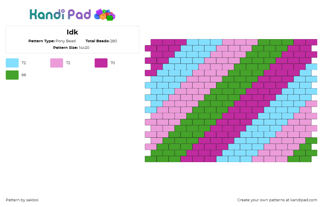 Idk - Pony Bead Pattern by sakboi on Kandi Pad - diagonal,stripes,panel,vibrant,bold,standout,lively,pop,colorful,pink,green,ligh