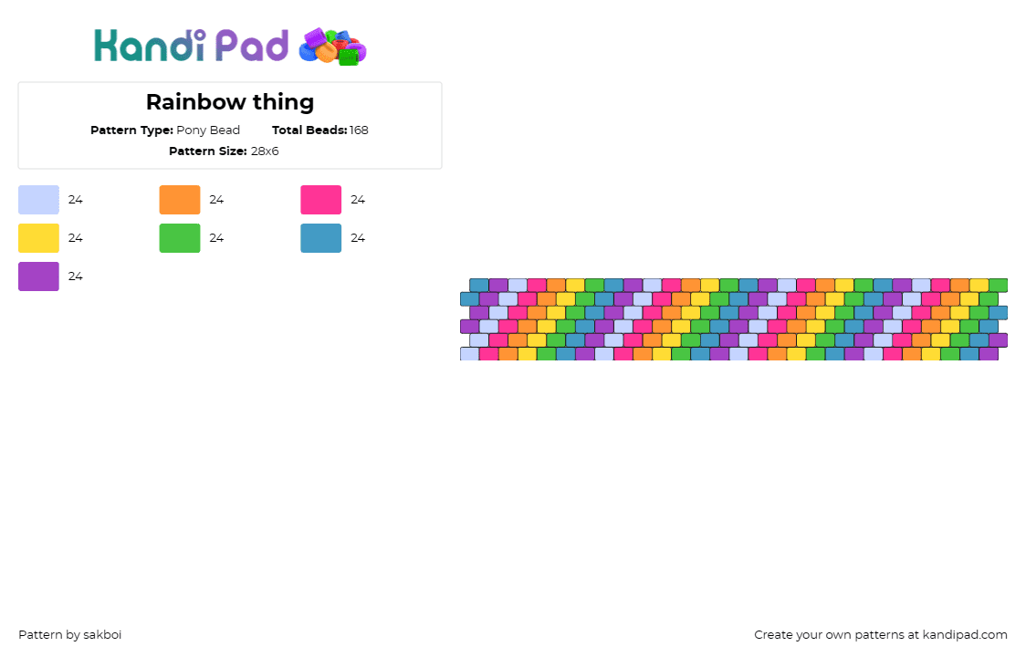 Rainbow thing - Pony Bead Pattern by sakboi on Kandi Pad - rainbow,stripes,cuff,colorful,vibrant,joy,diversity,celebration,fashion