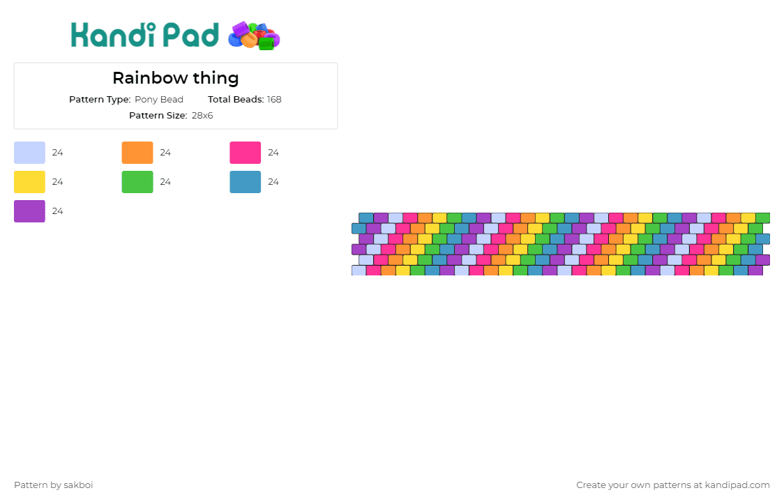 Rainbow thing - Pony Bead Pattern by sakboi on Kandi Pad - rainbow,stripes,cuff,colorful,vibrant,joy,diversity,celebration,accessory,fashion