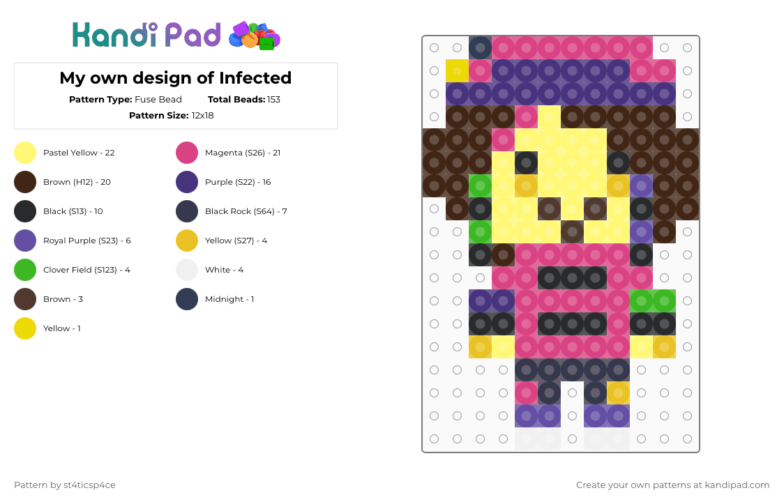 My own design of Infected - Fuse Bead Pattern by st4ticsp4ce on Kandi Pad - purple,yellow,brown,pink