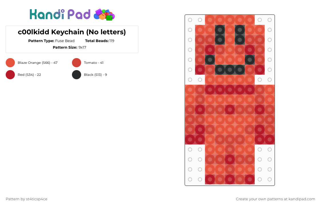 c00lkidd Keychain (No letters) - Fuse Bead Pattern by st4ticsp4ce on Kandi Pad - red,forsaken,c00lkidd,c00lkidd forsaken,forsaken roblox,c00lkidd forsaken roblox