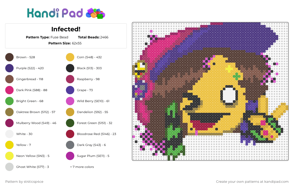 Infected! - Fuse Bead Pattern by st4ticsp4ce on Kandi Pad - pink,purple,brown,yellow,regretevator,infected,roblox,roblox regretevator,roblox infected regretevator,infected regretevator