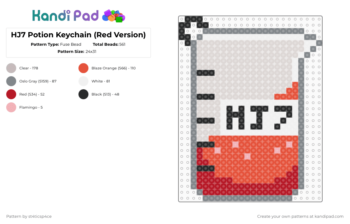 Glass of HJ7 Keychain (Red Version) - Fuse Bead Pattern by st4ticsp4ce on Kandi Pad - beige,red,jekyll,hyde,jekyll and hyde,potion,keychain