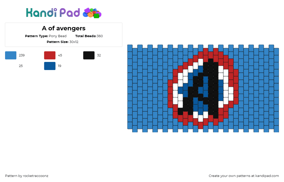 A of avengers - Pony Bead Pattern by rocketraccoonz on Kandi Pad - avengers,marvel,cuff,superhero,icon,emblem,strength,unity,adventure,blue