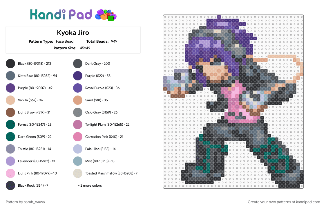 Kyoka Jiro - Fuse Bead Pattern by sarah_wawa on Kandi Pad - gray, purple