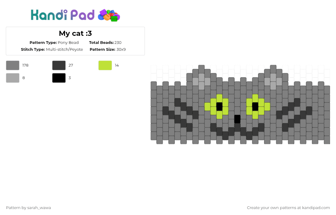 My cat :3 - Pony Bead Pattern by sarah_wawa on Kandi Pad - gray
