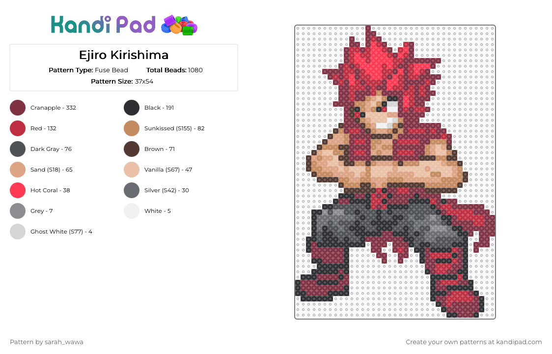 Ejiro Kirishima - Fuse Bead Pattern by sarah_wawa on Kandi Pad - brown,red