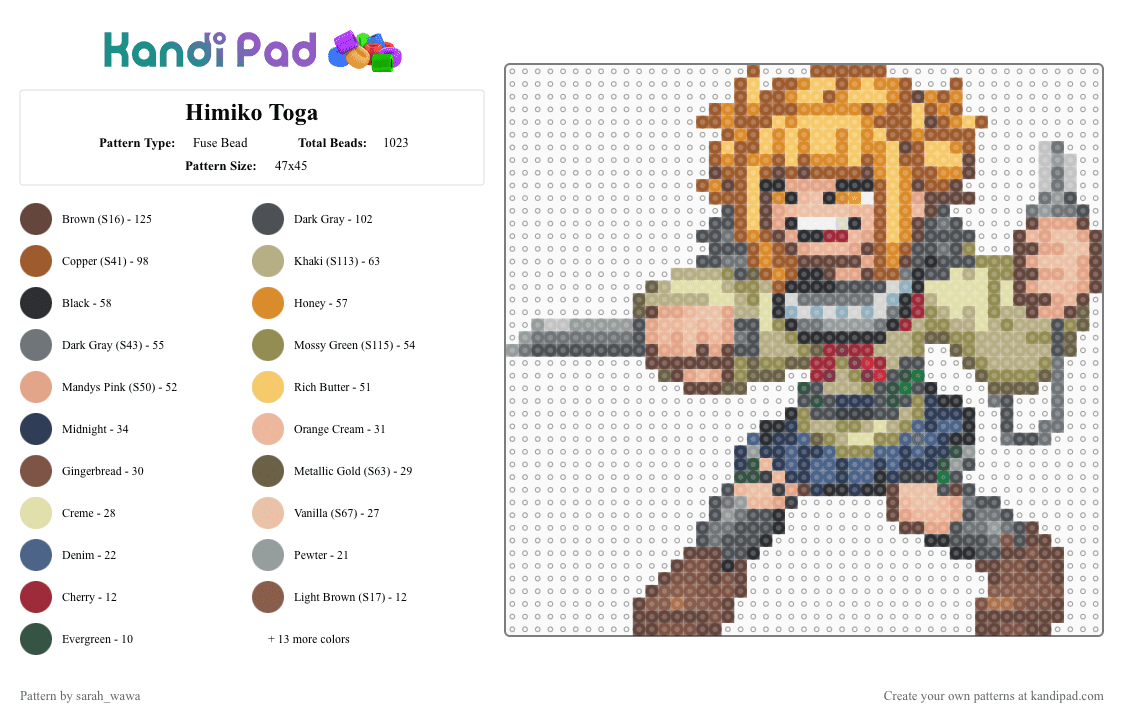 Himiko Toga - Fuse Bead Pattern by sarah_wawa on Kandi Pad - brown, colorful, gray, tan
